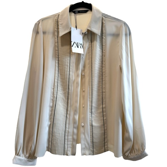 Zara Tops - ZARA Contrast Seam Pin Tuck Shirt – Size S (New with Tags)